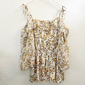 Perseption Concept Yellow Floral Off-Shoulder Top Size L